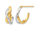 14K Yellow  and White Gold Polished J-Hoop Earrings